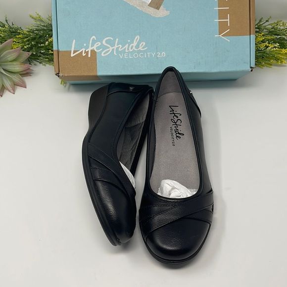 Life Stride Shoes - LifeStride Velocity 2.0 Black Tumble I-Loyal Ballerina Wedge Flat Size 8 M